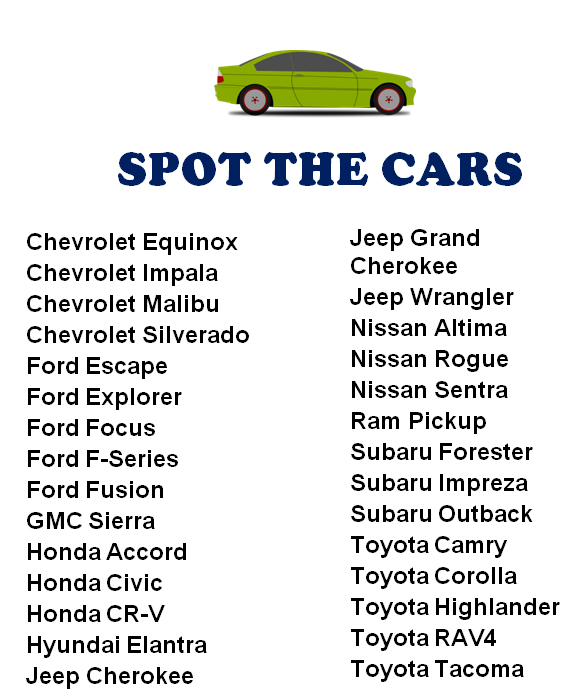 Printable Spot The Cars Game