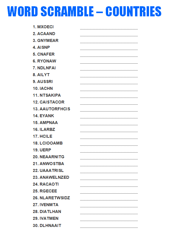 Printable Word Scramble