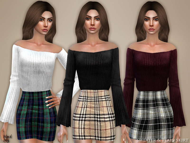 Sweater and Plaid Skirt by Black Lily