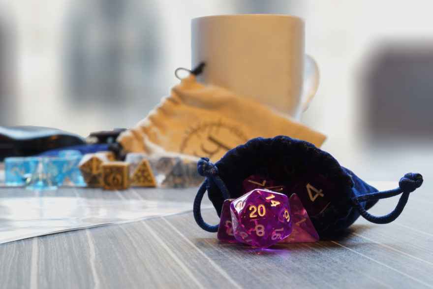 A Set Of Polyhedral Dice With A Draw String Bag