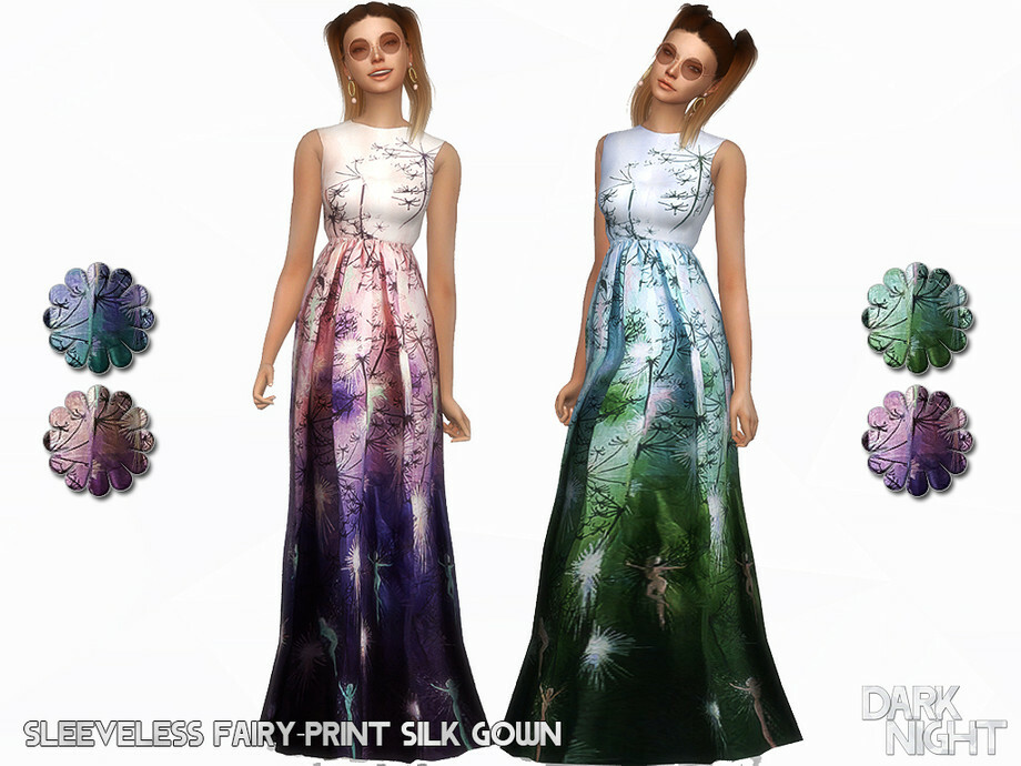 Sleeveless Fairy Print Silk Gown