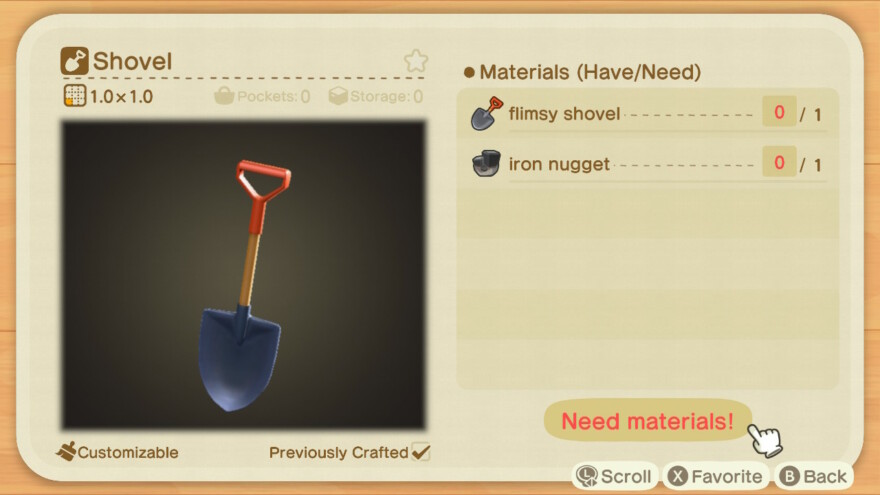 Animal Crossing Photo Shovel Recipe