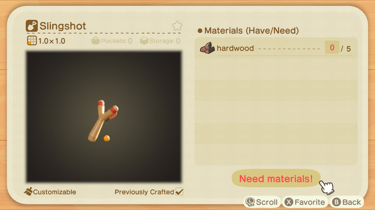 Animal Crossing - Slingshot Recipe