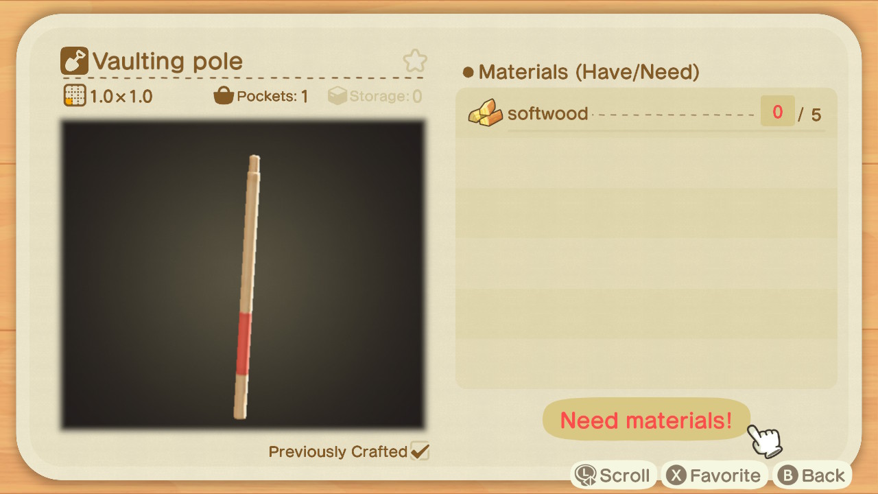 Animal Crossing - Vaulting Pole Recipe