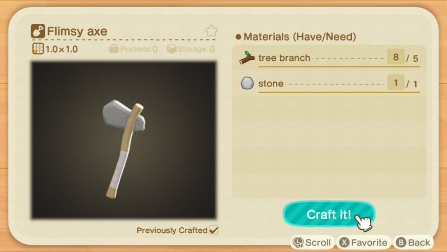 Animal Crossing Flimsy Axe Recipe