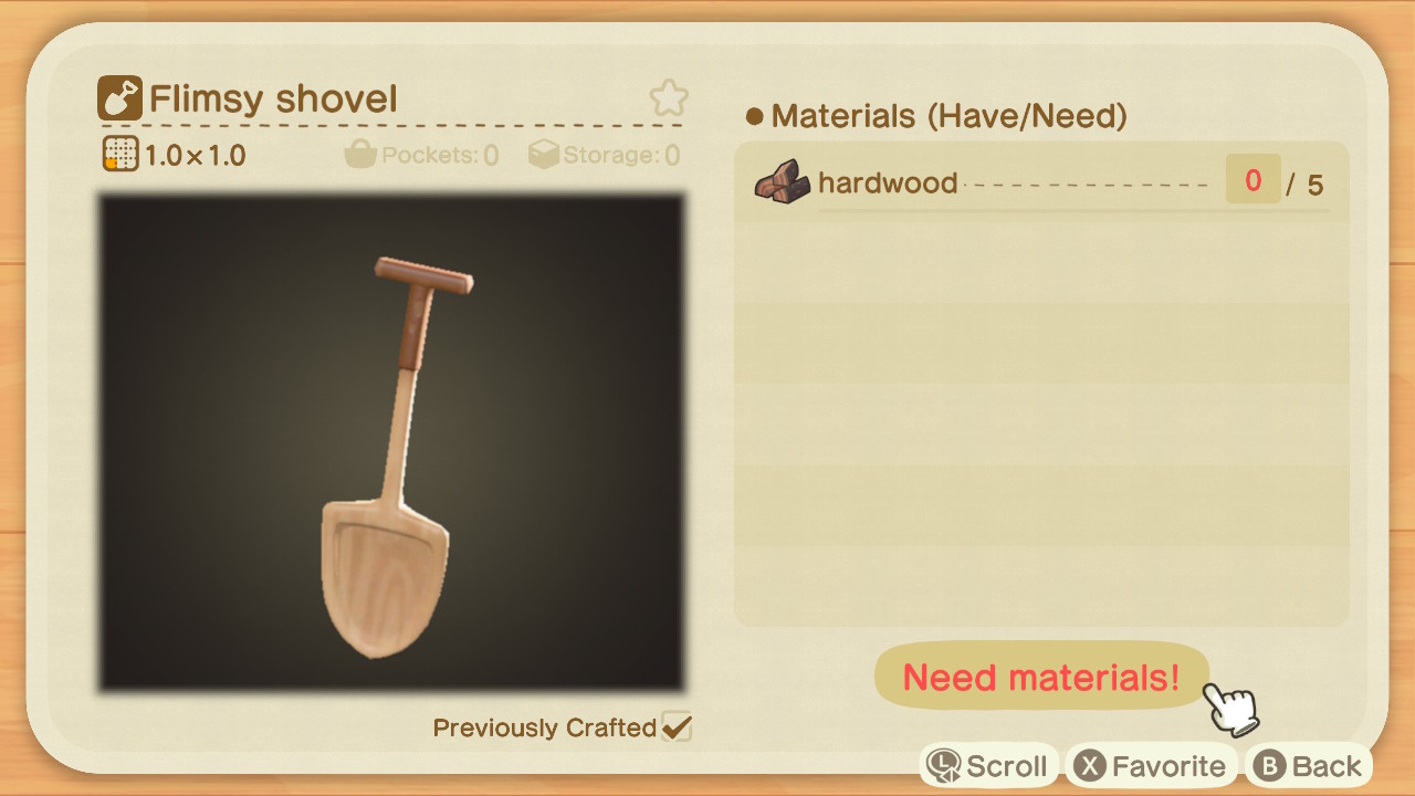 Animal Crossing Flimsy Shovel Diy Recipe