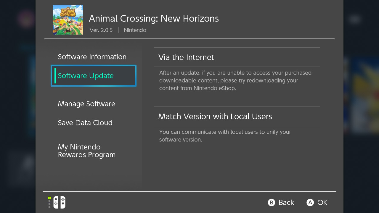 Animal Crossing Software Update
