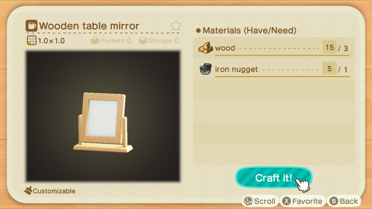 Animal Crossing Wooden Table Mirror Diy Recipe