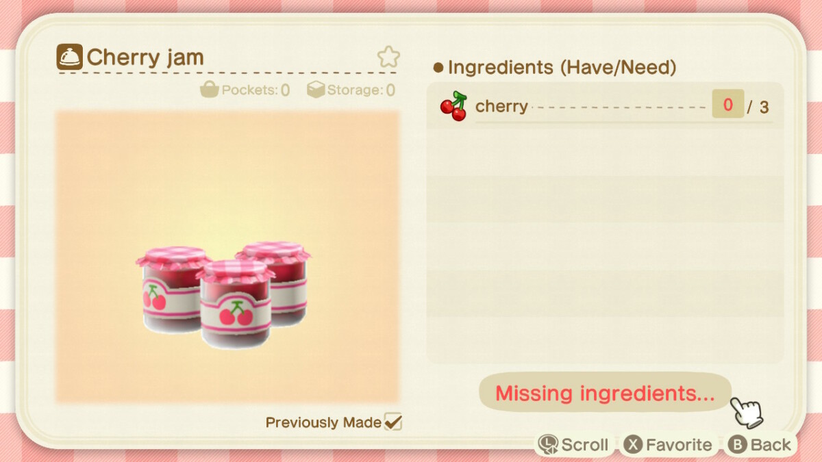 Animal Crossing Cherry Jam Recipe