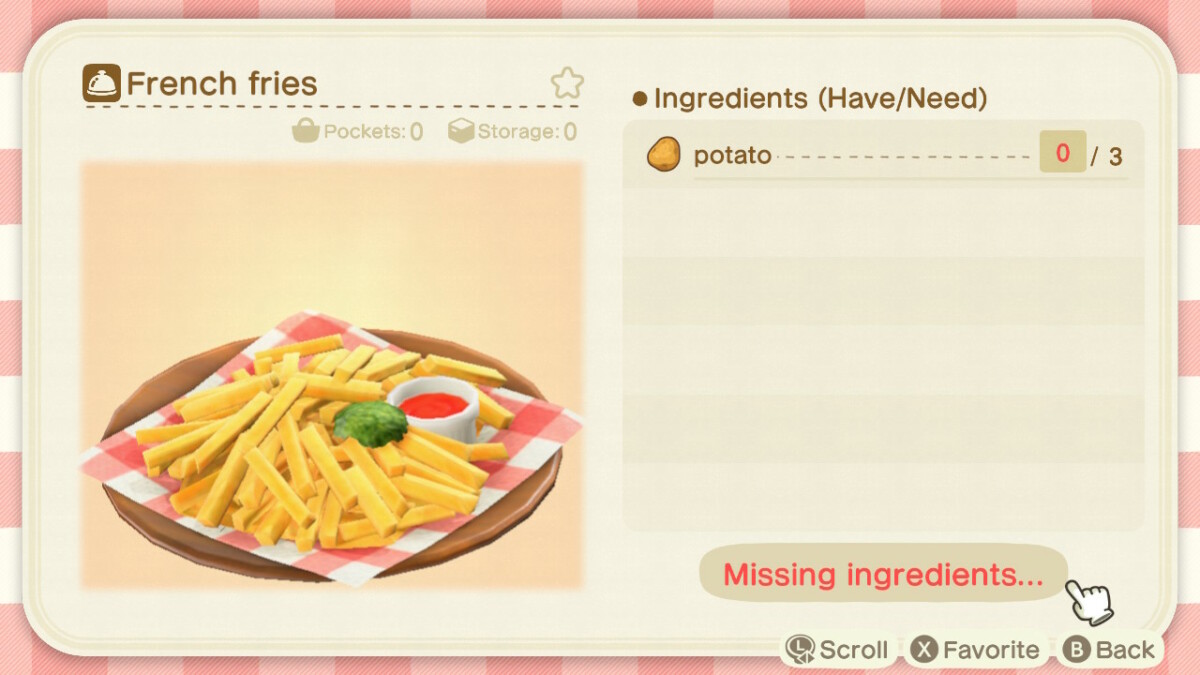 Animal Crossing French Fries Recipe