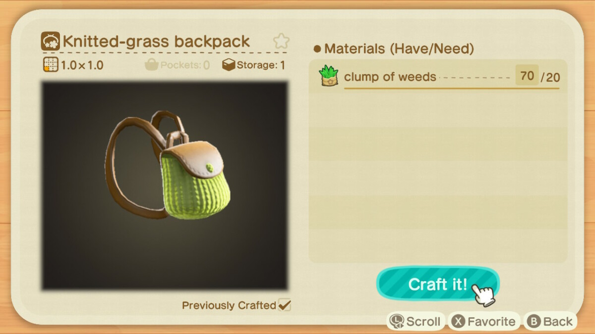 Animal Crossing Knitted Grass Backpack