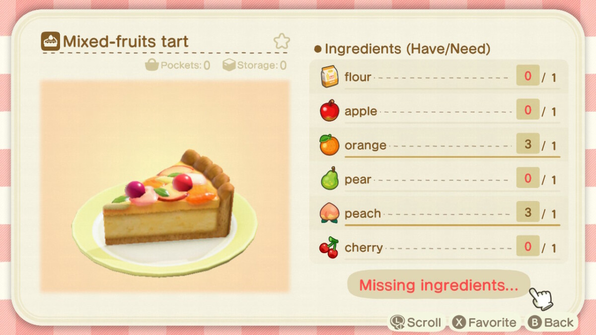 Animal Crossing Mixed Fruits Tart Recipe