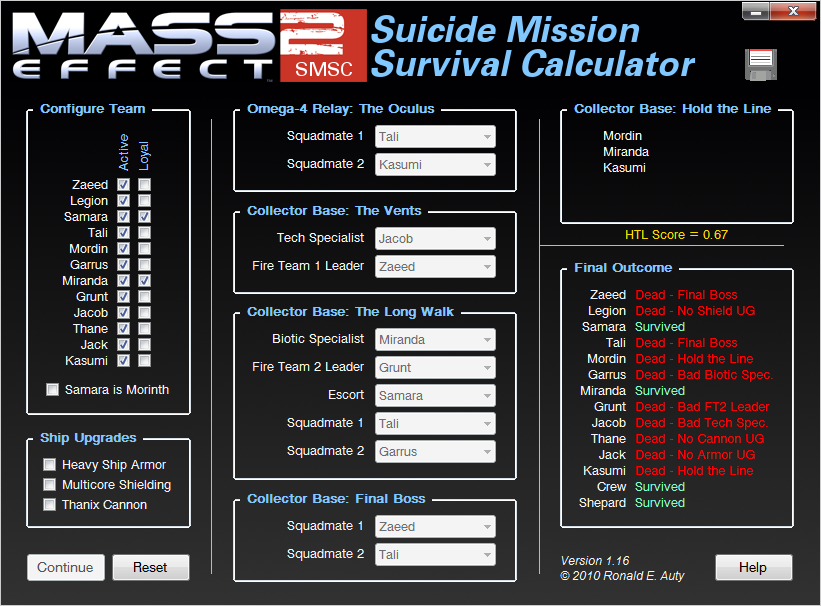 Suicide Mission Survival Calculator