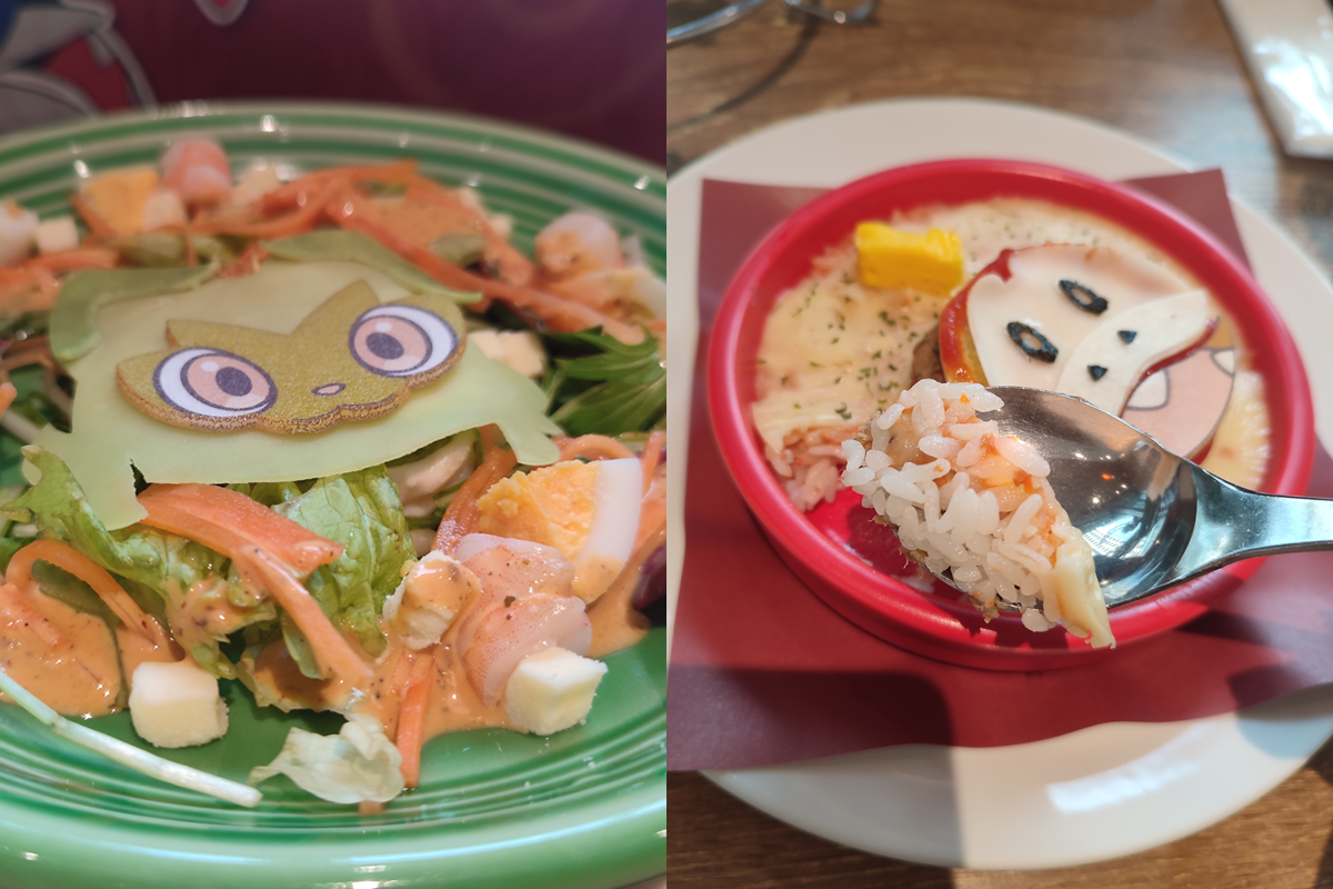 Салат Sprigatito Cafe Pokemon и блюдо Fuecoco